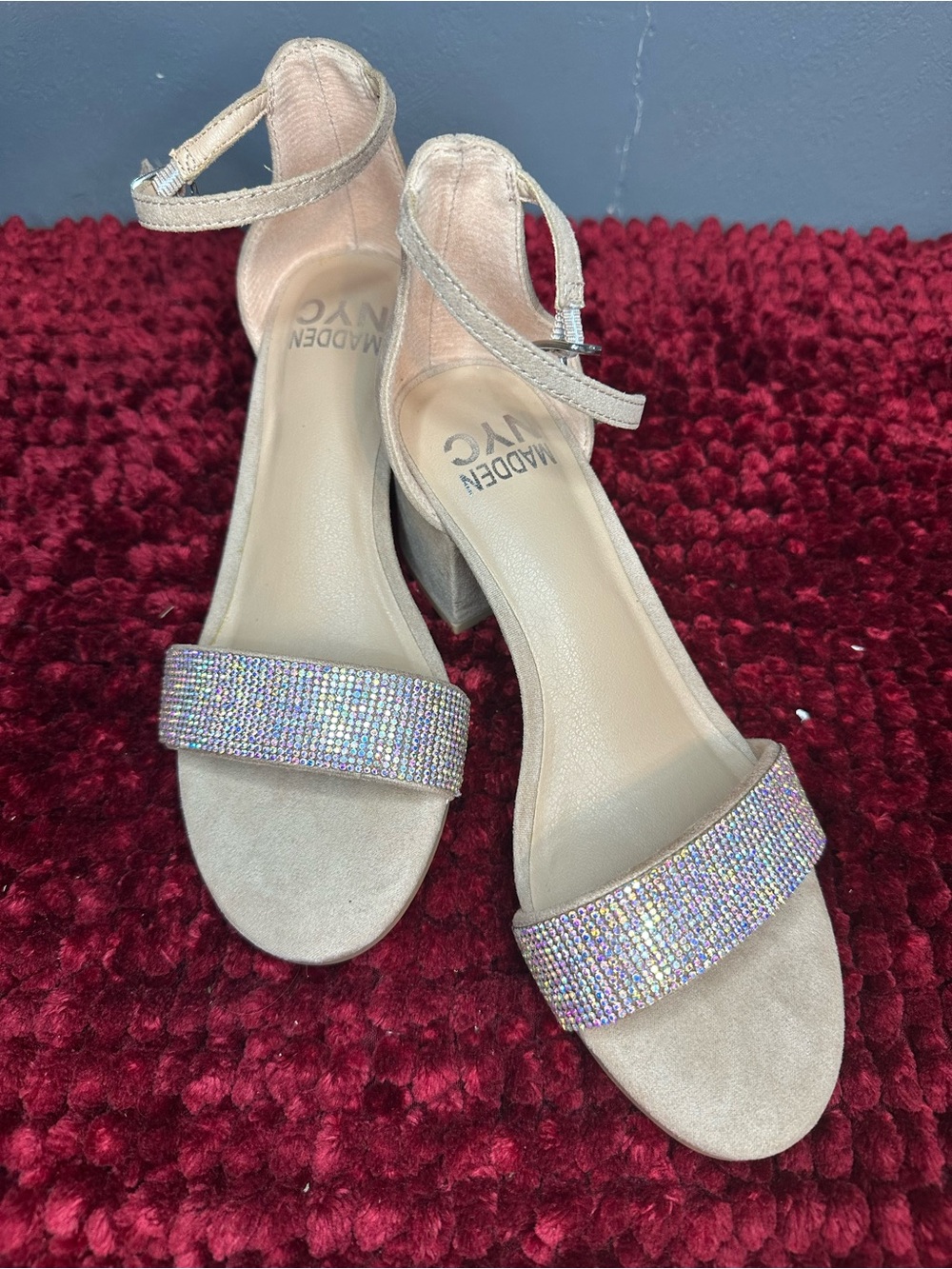 Madden NYC Nude Crystal Ankle-Strap Heels